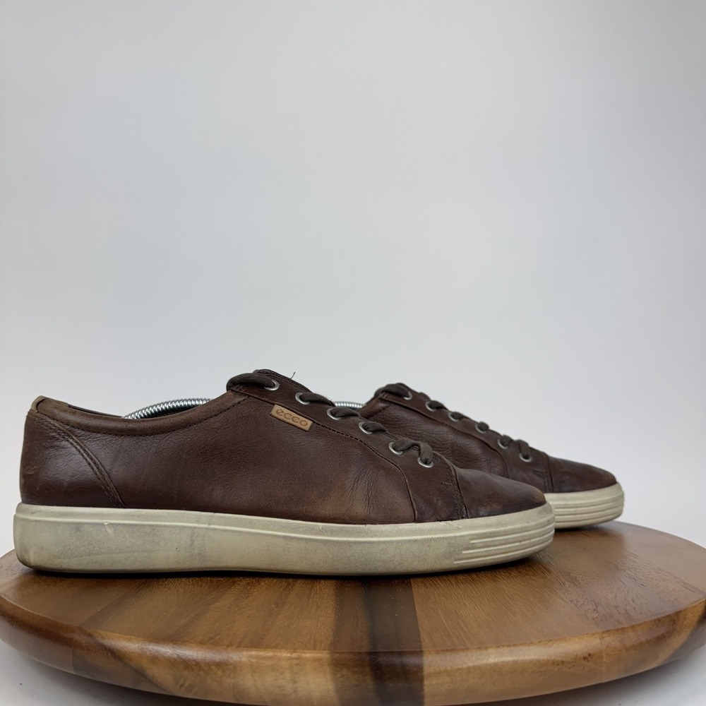 Mens Ecco Soft 7 Brown Leather Casual Comfort Low Top Sneakers Shoes Size EU 46